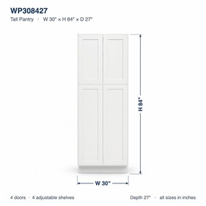 Made to Order 30 Inch <b>Tall</b> Pantry <b>Cabinet</b> 84 Inch <b>Tall</b> White Shaker 27 Inch Deep RTA OEM Vietnam Manufacturer - Product Image 6