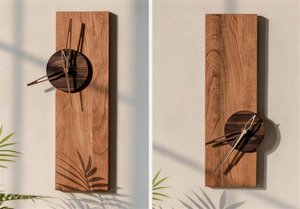 Vertical Wooden <b>Wall</b> <b>Clock</b>, Modern Slim Wood Slab <b>Decor</b>, Minimalist Timepiece - Product Image 3