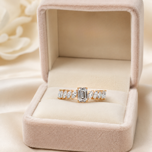Emerald Cut & Marquise Lab Grown <b>Diamond</b> <b>Ring</b> | 10K Rose Gold Wedding <b>Ring</b> | Luxury Stackable Anniversary Band Fine Jewelry Gift - Product Image 3