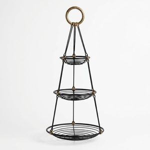 <span class=keywords><strong>Cesta</strong></span> de Alambre de Hierro Hecha a Mano de <span class=keywords><strong>30</strong></span> cm en Negro Latón Antiguo, Hamaca de Frutas de Tres Niveles para Decoración del Hogar y Ahorro de Espacio en Mostradores de Hotel - Product Image 1