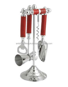 Top Seller Stainless Steel Bar Tools Set Designer Polished <b>Metal</b> with Leather Grip for Hotels Bartending Ambience Lifestyle - Product Image 2