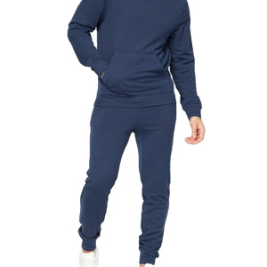 Conjunto Deportivo de Sudadera con Capucha y Pantalones Jogger para Hombre, Color Azul Marino, de Algodón y Felpa, con Bolsillo Tipo Canguro, Puños Acanalados, Cintura Elástica, Corte Ajustado, para Viaje - Product Image 3