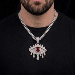 Collar con Colgante de Ojo de Hielo, Piedra Central Roja, Cadena de Eslabones, Joyería de Moissanita para Uso Diario - Product Image 6