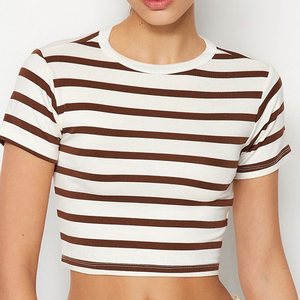 INDEX APPAREL Women's Striped Crop <b>Top</b> Crew Neck Short Sleeve Knitted Casual Summer Wear - Product Image 6