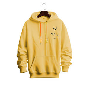 Sweat-shirt à capuche personnalisé pour homme, imprimé graphique jaune, en coton biologique, motif oiseau, coupe oversize, style streetwear, en molleton décontracté, fabricant - Product Image 1
