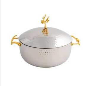 Luxurious Rose Gold Stainless Steel Ribbed Casserole Double Wall Insulated Hot Pot <b>Food</b> <b>Server</b> With Lid For Home Restaurant - Product Image 2