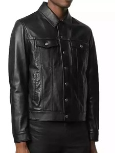 <b>Mens</b> Spy Black <b>Leather</b> Trucker <b>Jacket</b> - Product Image 3