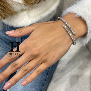 Luxury 14K <b>White</b> Gold Lab Grown Diamond Bypass Bangle Bracelet IGI Certified Round Cut CVD Diamond Toi Et Moi <b>Wrap</b> Bangle - Product Image 6