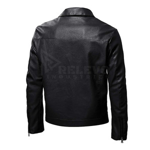 Veste de motard en cuir PU noir pour homme Relevo, coupe ajustée, col rabattu, fermeture éclair, longueur normale, style sportswear - Product Image 2