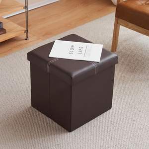 FCH 38*38*38cm Dark Brown PVC MDF Foldable <b>Storage</b> Footstool with Glossy Lines <b>Stools</b> & Ottomans - Product Image 6