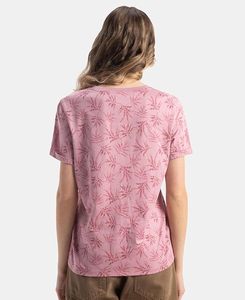 Camiseta de manga corta de corte relajado con estampado de tela de algodón súper peinado para mujer - Product Image 4