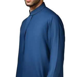 Abaya Árabe de Color Sólido para Hombre, Jubba Thobe de Poliéster, Túnica Elástica en Cuatro Direcciones - Product Image 2