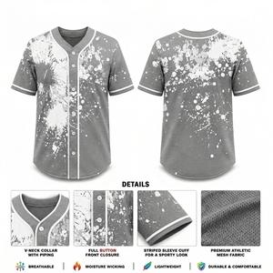 เสื้อเบสบอลวันแข่งขัน ลายเพ้นท์ซับลิเมชั่น กระดุมเต็มตัว คอวี ผ้าตาข่าย พรีเมียม ผลิตตามสั่ง รับผลิตแบบ OEM ขายส่งจากโรงงาน - Product Image 3
