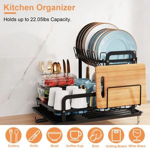 Égouttoir à vaisselle à 2 niveaux détachable 16,65x14,57x13,11 po avec égouttoir intégré pour cuisine - Product Image 3
