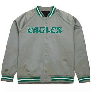 Philadelphia Eagles Grey Satin Varsity <b>Jacket</b> - Product Image 1