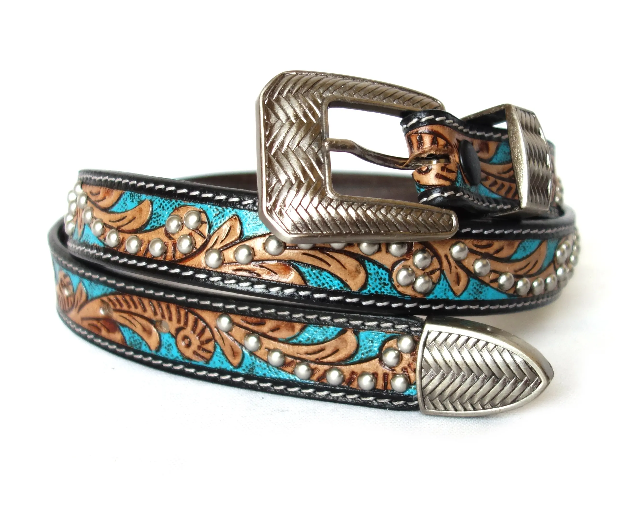 Hand tooled leather belts Stud belts genuine leather waist belts for women ladies waist band