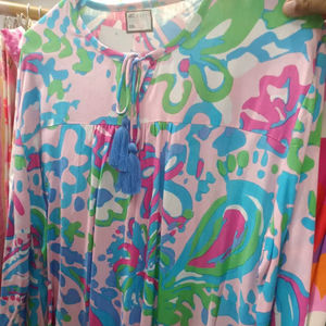 Camisa de Satén con Estampado de Estrellas al por Mayor, Corte Regular, Manga Larga, Lazos Azules, Top de Verano para Fiesta en la Playa, Ropa Casual al por Mayor para Mujer - Product Image 1