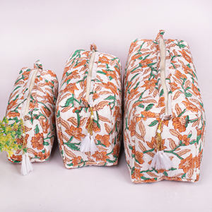 Handmade Eco-Friendly Cotton Toiletries <b>Bag</b> Zipper Closure Large Capacity Lightweight Cosmetic Pouch Bohemian Fashionable Prints - Product Image 1