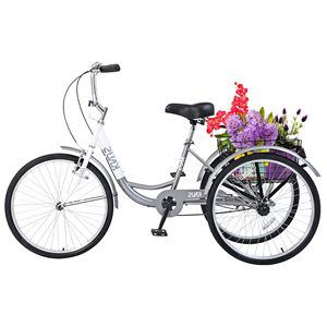 Adulti 3 ruote triciclo Cruiser bici 24 pollici ruote con grande cestino della spesa per le donne e gli uomini - Product Image 6