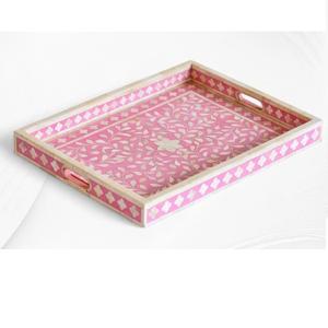 Plato de Servir Artesanal con Incrustaciones de Hueso de Madera, Platos de Servir para Hoteles, Bandeja de Servir Personalizada con Asa Dorada - Product Image 6