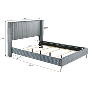 Cama Queen Mavela Azul con Panel Tapizado de Corduroy de Canalé Ancho, Comodidad y Estilo Premium - Product Image 5