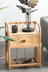 Modern <b>Cane</b> Rattan <b>Side</b> <b>Table</b> Featuring Natural Wicker Design With Spacious Top For Home Office Hotel Lounge Decoration - Product Image 1