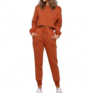 Conjunto de Pijama de Dos Piezas Unisex de Color Sólido al por Mayor, Top de Manga Larga con Cuello Redondo y Pantalones, Ropa Casual de Primavera para Estar en Casa o Hacer Deporte - Product Image 4