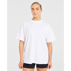 New Design Women <b>White</b> Crew Neck Short Sleeve Loose Fit Cotton T-Shirt With Black Shorts <b>Set</b> Casual Women Summer Wear - Product Image 2