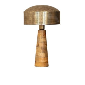 Lámpara de Mesa con Domo Metálico y Base de Madera |   Lámpara de Escritorio Decorativa Moderna |   Iluminación de Lujo para el Hogar - Product Image 1