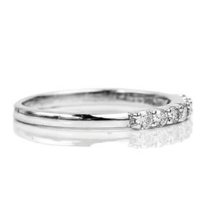 Anillo de Boda de Media Eternidad, Oro Blanco Sólido de 14K/18K, Anillo de Compromiso con Corte Redondo, Anillo Apilable Único con 7 Piedras - Product Image 4