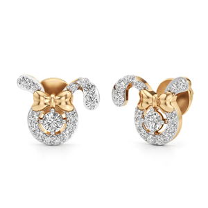 Aretes de Plata 925 con Baño de Oro de 18K y Diamantes Redondos de Corte Brillante, Diseño de Dibujos Animados, para Uso Diario - Product Image 1