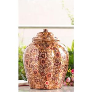 Distributeur d'eau en cuivre à motif floral avec couvercle et robinet pour usage domestique - Product Image 1