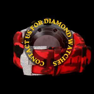 Reloj Personalizado de Lujo con Esfera Redonda de Moissanita y Diamantes, Correa de Caucho Roja y Negra, Cronógrafo - Product Image 4