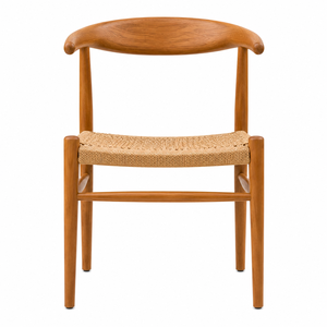 Chaise de salle à manger scandinave moderne, écologique, imperméable, en teck massif, avec assise en corde de papier et dossier incurvé enveloppant - Product Image 2