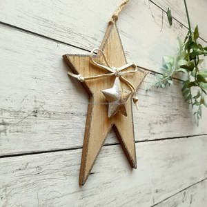 Décoration d'arbre de Noël suspendue en bois naturel de grande taille, accessoires de support de sapin de Noël minable, cadeau de Noël à livraison rapide - Product Image 2