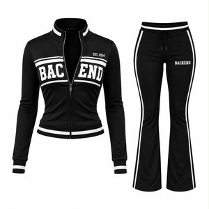 Women 2 Piece Set Zip up Cropped Jacket Fold Over High Waist Flare Leg <b>Pants</b> Outfit Casual Streetwear Jogger Set Women Tracksuit - Product Image 2