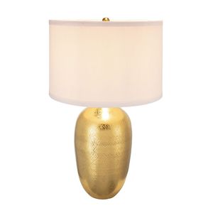 D18x31 <b>Round</b> Aluminum Gold <b>Table</b> Lamp with <b>White</b> Fabric Shade Assembly Required - Product Image 3