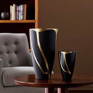 Jarrones de Metal Negro con Diseño Kintsugi Dorado, Decoración de Mesa para el Hogar, Resistentes al Óxido, Decoración de Interiores - Product Image 3