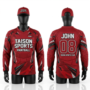Maillot de paintball en polyester interlock 220 GSM de qualité supérieure, imprimé numériquement, rouge, noir, blanc, avec empiècements rembourrés courts, logo et nom d'équipe personnalisés - Product Image 1