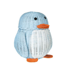 Handwoven Penguin Shaped <b>Wicker</b> <b>Storage</b> <b>Basket</b> with Lid Decorative Kids Toy Organizer, Nursery <b>Storage</b> Bin, Natural Rattan Home - Product Image 2
