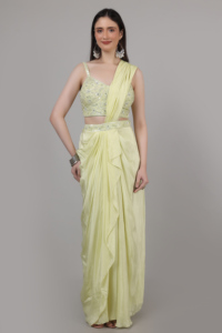 Sari de soirée élégant pour femme, style créateur, prêt-à-porter, orné de perles, de sequins et de pierres, idéal pour les fêtes - Product Image 4