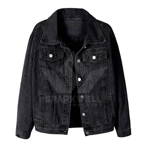 SPARKWELL INDUSTRY Women's Black Denim Eco-Friendly 100% Cotton <b>Trucker</b> <b>Jacket</b> Long Sleeve Button Front Turn Collar Casual - Product Image 6