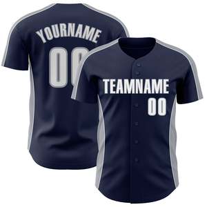 Uniforme de Béisbol de Manga Corta Color Gris Marino, Directo de Fábrica, en Poliéster Interlock Premium, con Colores, Logotipos y Nombres Personalizados - Product Image 1