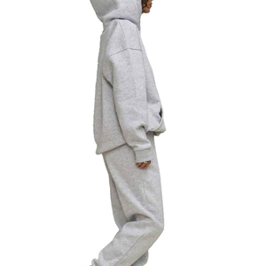 Conjunto Deportivo de 2 Piezas para Mujer, con Capucha, Color Marrón Sólido, Hombros Caídos, 100% Algodón, de Alta Calidad - Product Image 3