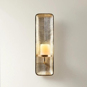 Applique murale moderne en métal texturé, porte-bougie rectangulaire côtelé, bougeoir de luxe pour hôtel et restaurant, décoration murale artistique - Product Image 3