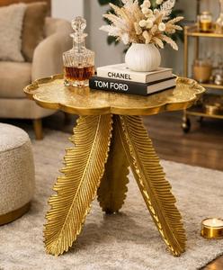 Mesa Consola con Diseño de Hojas Doradas, Mueble de Acento Moderno para Sala de Estar, Base de Metal Hecha a Mano, Estilo Contemporáneo - Product Image 1