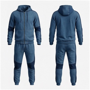 Conjunto Deportivo Azul para Hombre, Manga Larga, con Capucha y Cierre Frontal, Diseño con Bloques de Color, Corte Regular, para Otoño - Product Image 1