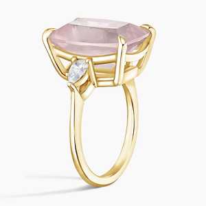 Anillo de Compromiso de Oro Amarillo Sólido de 14K con Cuarzo Rosa y Diamante Cultivado en Laboratorio, Diseño Infinito, Joyería Fina y Delicada, OEM - Product Image 2