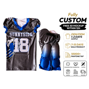 Ensemble uniforme de football américain personnalisé sublimé, antibactérien, gris-bleu, avec maillot et pantalon rembourrés, et logo frontal - Product Image 1