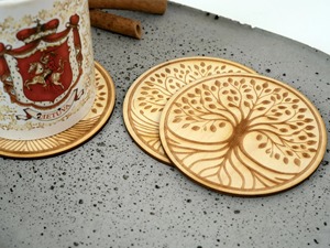 Premium <b>Tree</b> Design Engraved Coaster Ideal For Resin Cafe <b>Tabletop</b> Drink Protection And Natural Home Styling From India - Product Image 2